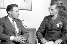 Secretary of Defense Caspar Weinberger at Yokota Air Base in April, 1986.