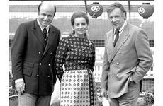 "Today" hosts Joe Garagiola, Barbara Walters and Hugh Downs pose for a photo during a taping of the show on the roof of Tokyo's Daimaru department store.