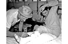 Comedian Danny Kaye visits the Johnson Air Base hospital in August, 1967.