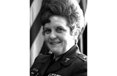 Brig. Gen. Anna M. Hays, chief of the Army Nurse Corps, is interviewed at Zama Hospital during a Far East inspection tour in 1971.