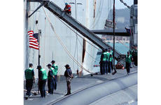 The second sub to arrive for Submarine Squadron 15, USS San Francisco, is moored along side its tender ship, USS Frank Cable, at Guam's Polaris Point.