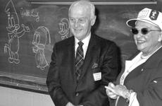 ''Woody Woodpecker'' creator Walter Lantz and his wife, Gracie — the ''voice'' of the cartoon character — visit Seoul American School in December, 1969. The Lantzes were on a USO-sponsored tour of the Far East.