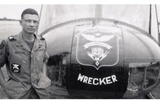 U.S. Army Maj. Charles Kettles, posing in front of a 121st Aviation Company UH-1H, during his second Vietnam tour of duty, 1969.