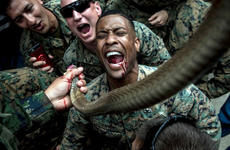 A Marine drinks