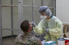 A soldier is tested for COVID-19 at Camp Humphreys, South Korea, Jan. 22, 2021. 