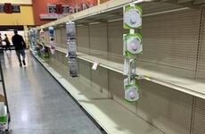 Commissary shelves that usually hold toilet paper are empty at Marine Corps Air Station Iwakuni, Japan, Sunday, March 1, 2020.