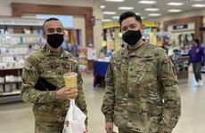 Soldiers pose in masks at Osan Air Base, South Korea, Jan. 6, 2022.