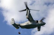 A Marine Corps aircraft flies near Okinawa, Japan.