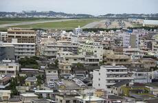 Military aircraft sit on the flight line at Marine Corps Air Station Futenma, Okinawa, in April 2019. 