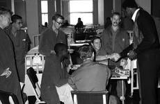 Marv Fleming talks with troops at the U.S. Army Hospital on Camp Oji, Japan, in January, 1969.
