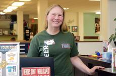 Petty Officer 1st Class Erin Stroup, a master-at-arms assigned to White Beach Naval Facility, Okinawa who volunteers for the USO at Camp Foster, received the President’s Volunteer Service Award, March 31, 2022. 