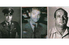 Side-by-side, 1960s-era portraits of three service members, two in dress uniforms and one in a white-collared shirt.