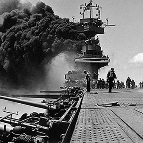 USS Yorktown before it sank during the Battle of Midway