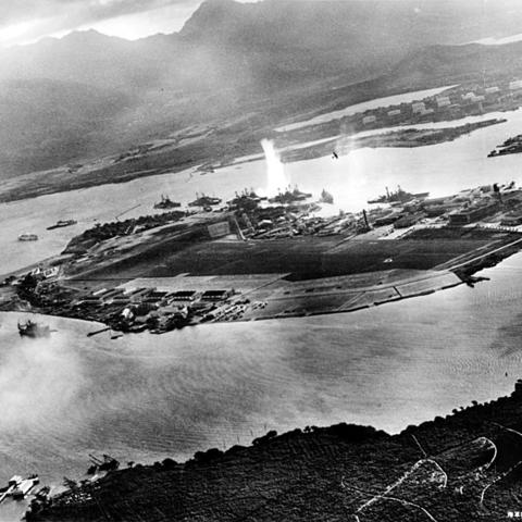 View from Japanese plane during attack on Pearl Harbor