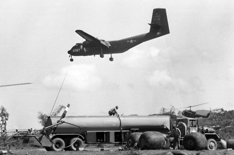 Planes and helicopters land and take off during Operation Masher at Bong Son, Vietnam.