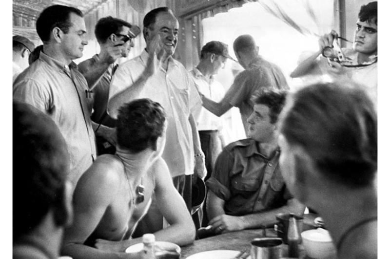 Vice President Hubert Humphrey talks with Australian troops at Bien Hoa.