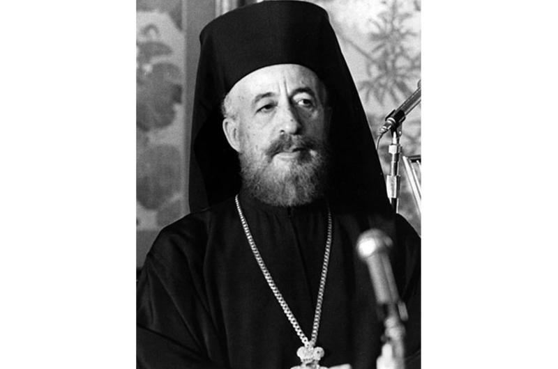 Archbishop Makarios, the president of Cyprus, talks to reporters in Tokyo in November, 1970.