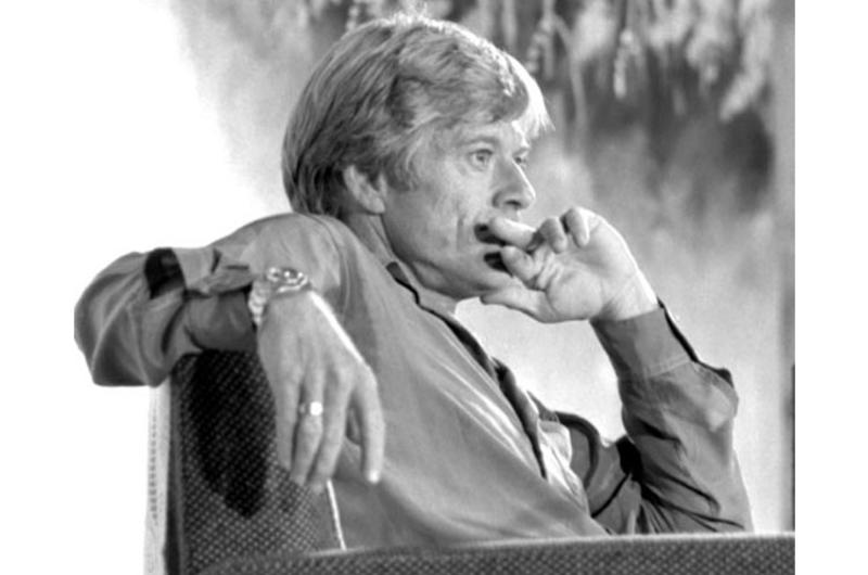 Robert Redford meets the press in Tokyo during an August, 1984 tour to promote his latest film, "The Natural."