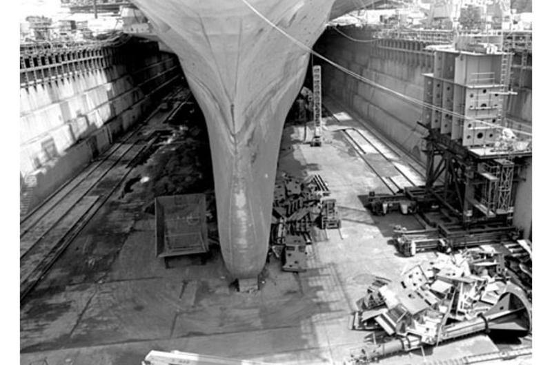 The keel of the Midway makes a rare appearance.