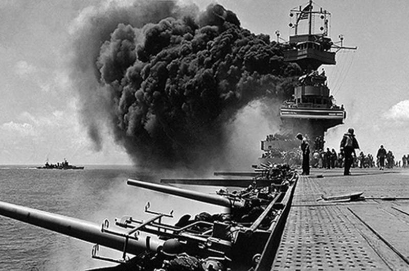 USS Yorktown before it sank during the Battle of Midway