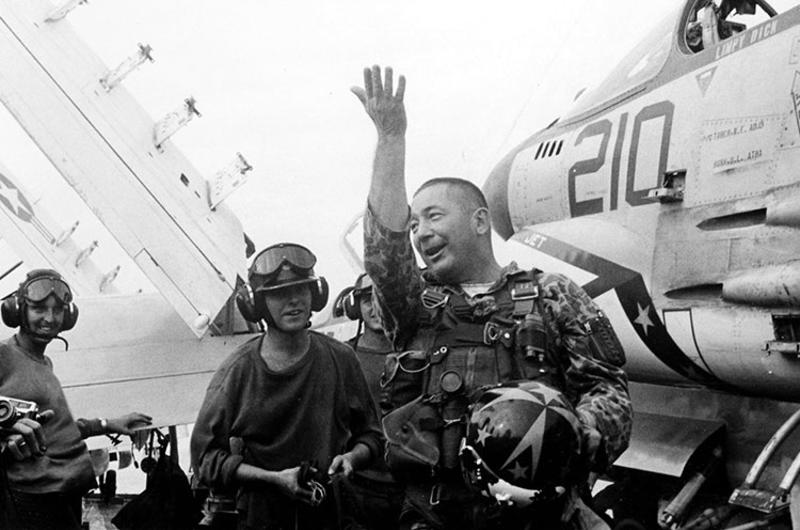 Commander Richard M. Bellinger of aircraft carrier Oriskany's Fighter Squadron 162 relates how he destroyed a North Vietnamese MiG-21 on Oct. 9, 1966.