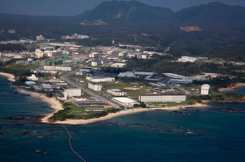 An aerial view of Camp Schwab in northern Okinawa, Japan.