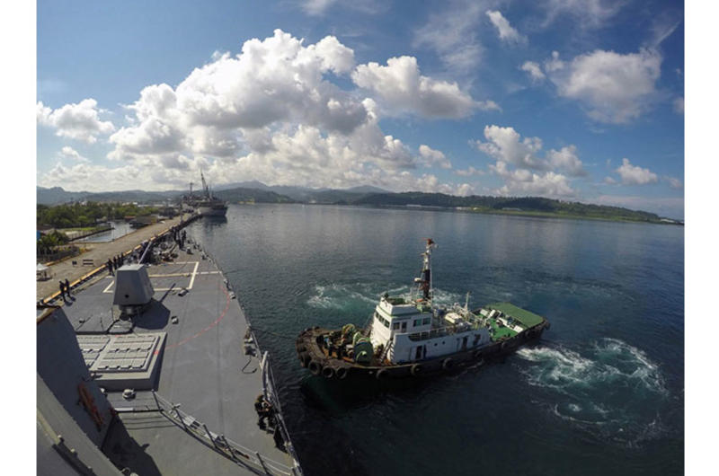 The destroyer USS Lassen arrives in Subic Bay, Philippines, for a port visit on July 1, 2015.