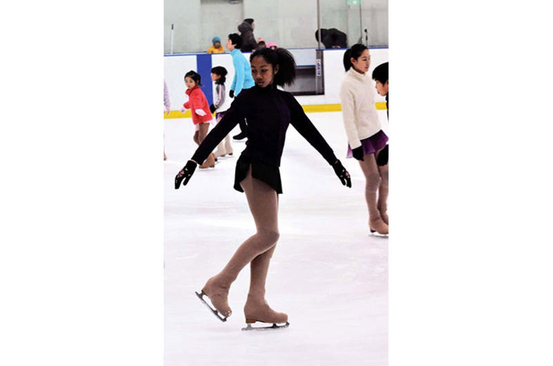 Katie Scott practices her figure skating in late February at the Misawa Ice Arena, near Misawa Air Base, Japan.