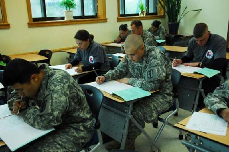 Members of HHC 65th Medical Brigade take their driver’s license tests at U.S. Army Garrison-Yongsan, South Korea, on Thursday.
