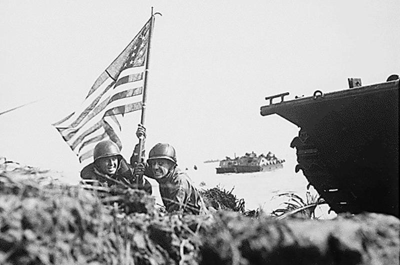 Marines plant the US flag on Guam