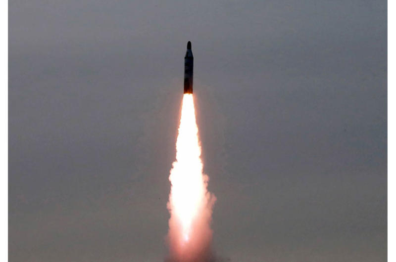 A suspected Musudan missile is launched in this undated photo from the Korean Central New Agency.
