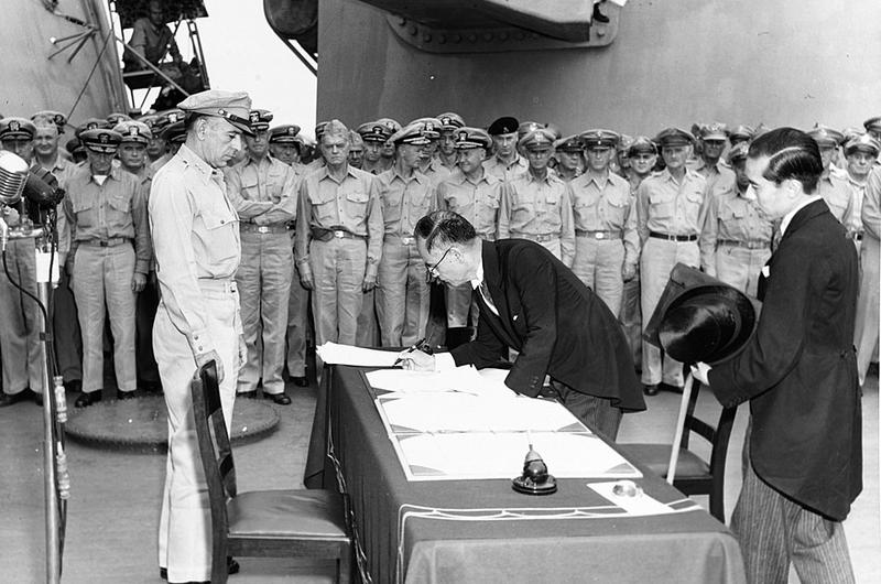 Mamoru Shigemitsu signs Japan's Instrument of Surrender