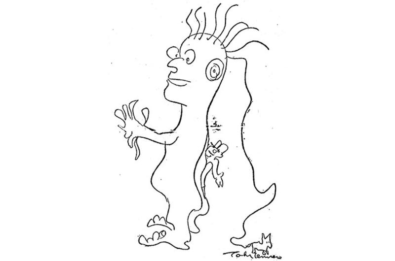 A sketch by John Lennon, retrieved from a trash can at the Tokyo Hilton during the Beatles' 1966 visit.