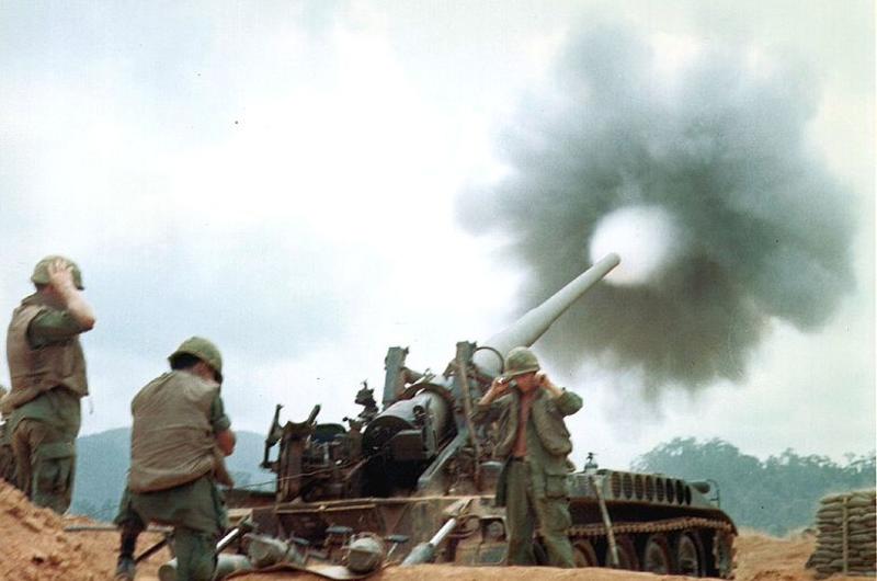 An Army 175-mm M107 fires