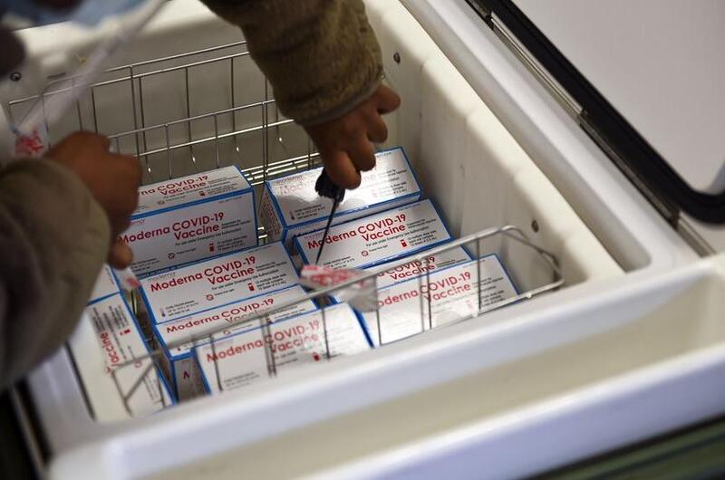 COVID-19 vaccines are unpacked at Osan Air Base, South Korea, Dec. 28, 2020.