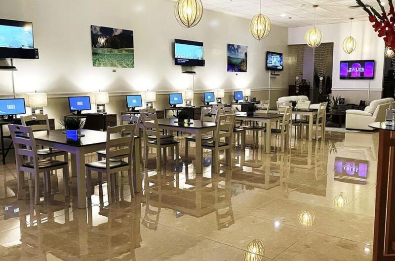 The new USO Tumon Bay on Guam features a lounge and gaming room with several big-screen televisions. Reading areas and stress relieving massage chairs add to a relaxed setting, and a conference room is set aside for private meetings.