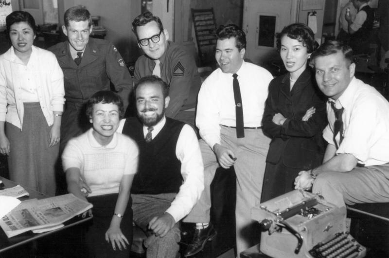The photo was taken when Shel Silverstein revisited the Tokyo Office in 1959