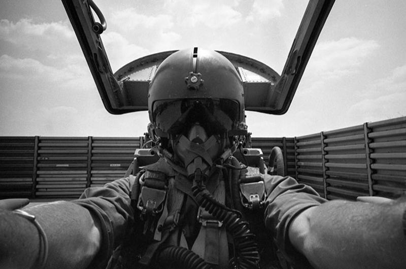 Self portrait of photographer Ray Belford in the back seat of an Republic of South Vietnam air force's F5 "Falcon" at Tan Son Nhut Air Base east of Saigon.