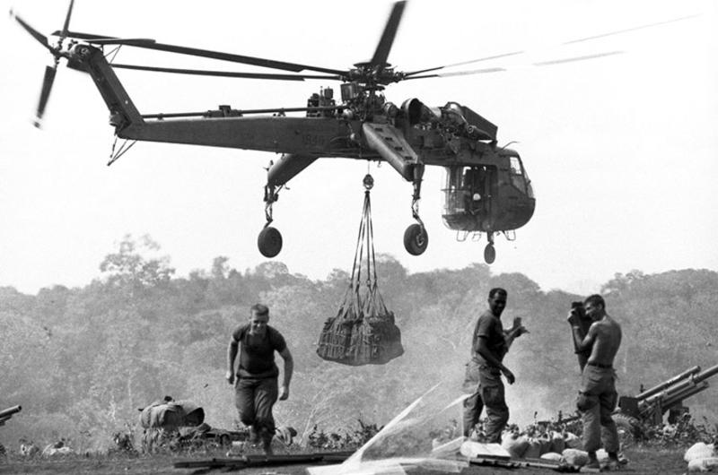A "Flying Crane" helicopter delivers supplies to the Bu Dop Special Forces camp, which had come under pressure from Communist forces in recent days.