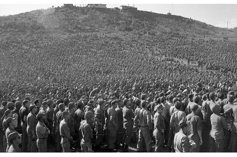Thousands of soldiers attending the Bob Hope Show at Pleiku Headquarters.