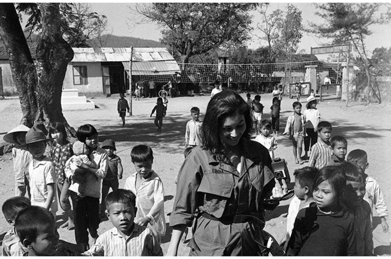 Linda Giese of San Mateo, California is a big hit with the children of Phu Loc. Mrs. Giese is in country to visit the 1st Battalion, 327th Infantry Regiment, 101st Airborne Division near Phu Loc, Vietnam.