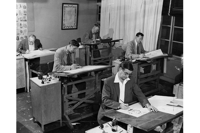 A pent up talent occupies a corner of the Stars and Stripes art department.