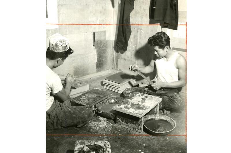 From the Stars and Stripes archives: sanding wood and applying a special plaster, these orphans are learning lacquerware manufacture, a centuries-old profession, in Seoul, South Korea, January 1959.