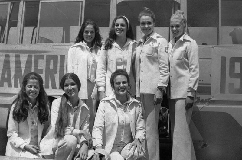 Miss America troupe members pose for photos