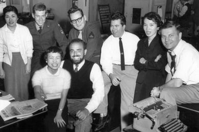 The photo was taken when Shel Silverstein revisited the Tokyo Office in 1959