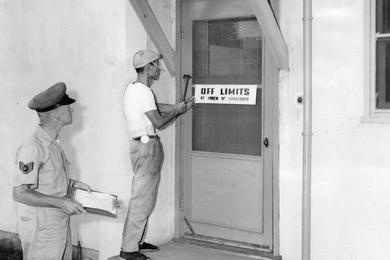 Some 125 families have moved out of Washington Heights 500 block so far to make way for an Olympic Gymnasium, part of the Olympic Village that will be home to thousands of althletes for the 1964 Olympics. Destruction of the 500 block will begin in December.[cg]