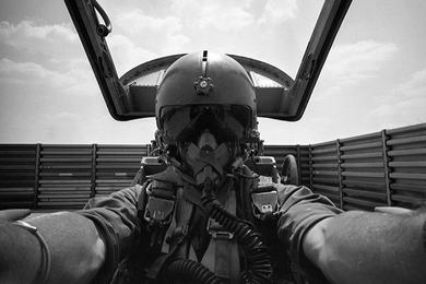 Self portrait of photographer Ray Belford in the back seat of an Republic of South Vietnam air force's F5 "Falcon" at Tan Son Nhut Air Base east of Saigon.