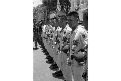 Republic of Vietnam Airborne troops stand in attention