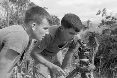 Troops on a 81mm mortar aiming circle.