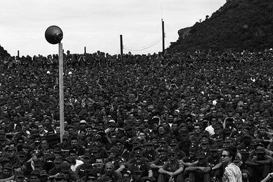 Thousands of soldiers attending the Bob Hope Show at Cam Ranh Bay.